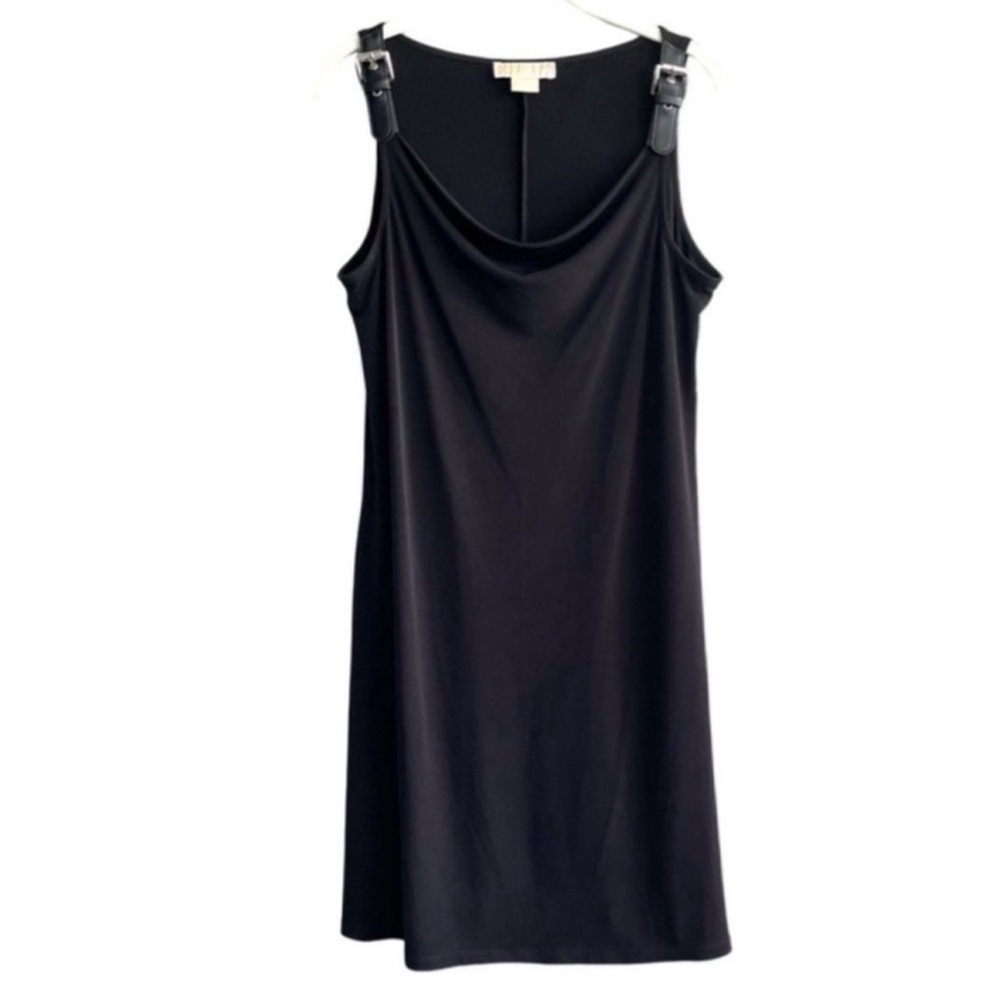 Michael Kors Draped Neck Dress Leather shoulder Straps Black Size L - Picture 9 of 9